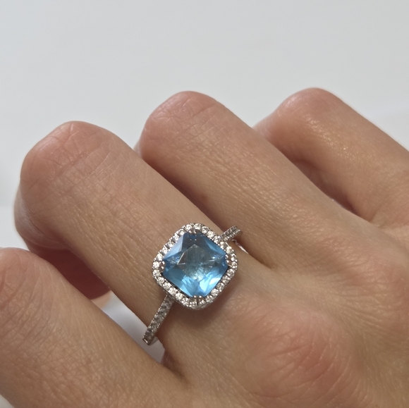 Charmed Aroma Blue Topaz Cushion/ Square Cut Ring S925 Size 9 - Picture 11 of 12